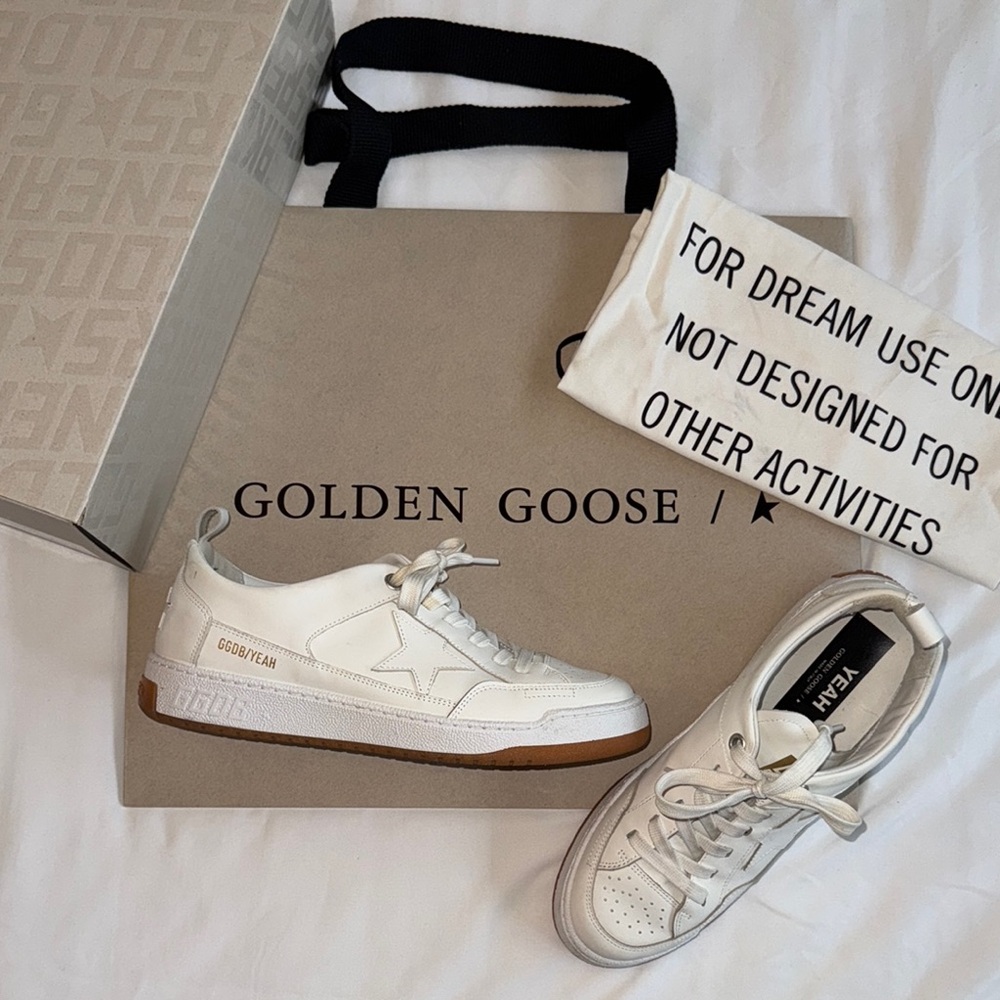 Golden Goose Yeah White Sneakers with Brown Sole
